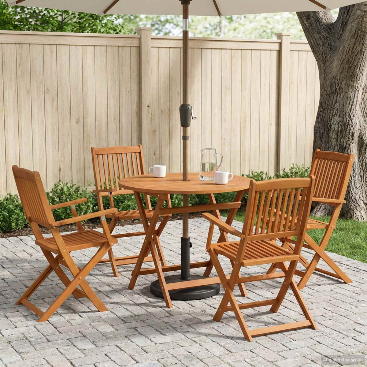 Outdoor Furniture Set 5 pcs Natural Solid Eucalyptus Wood