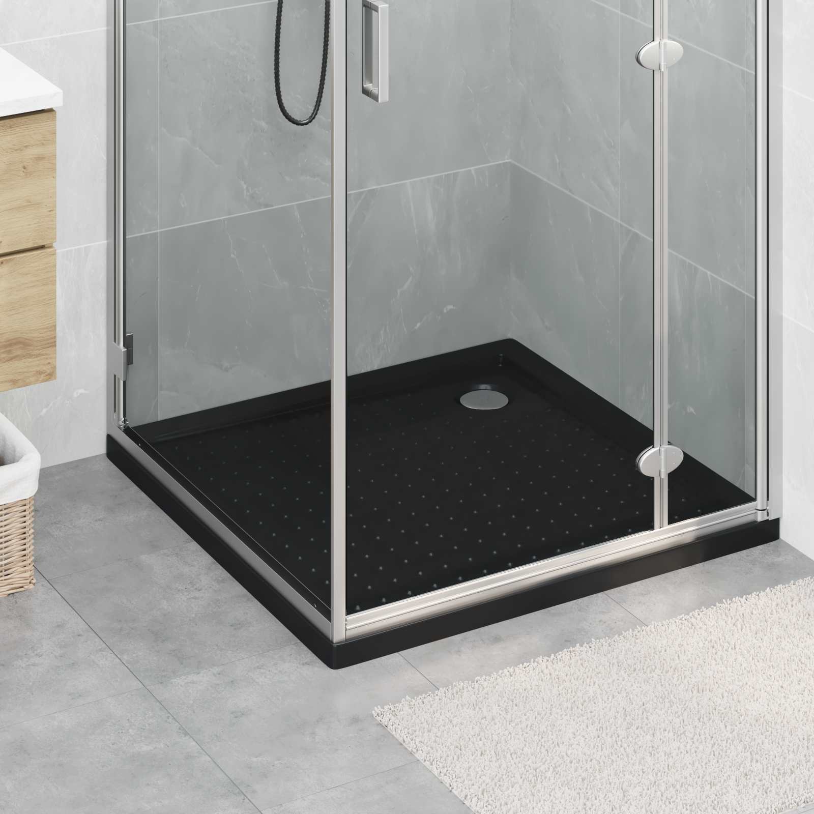 Shower Base Tray with Dots 90 x 90 x 4 cm ABS Black