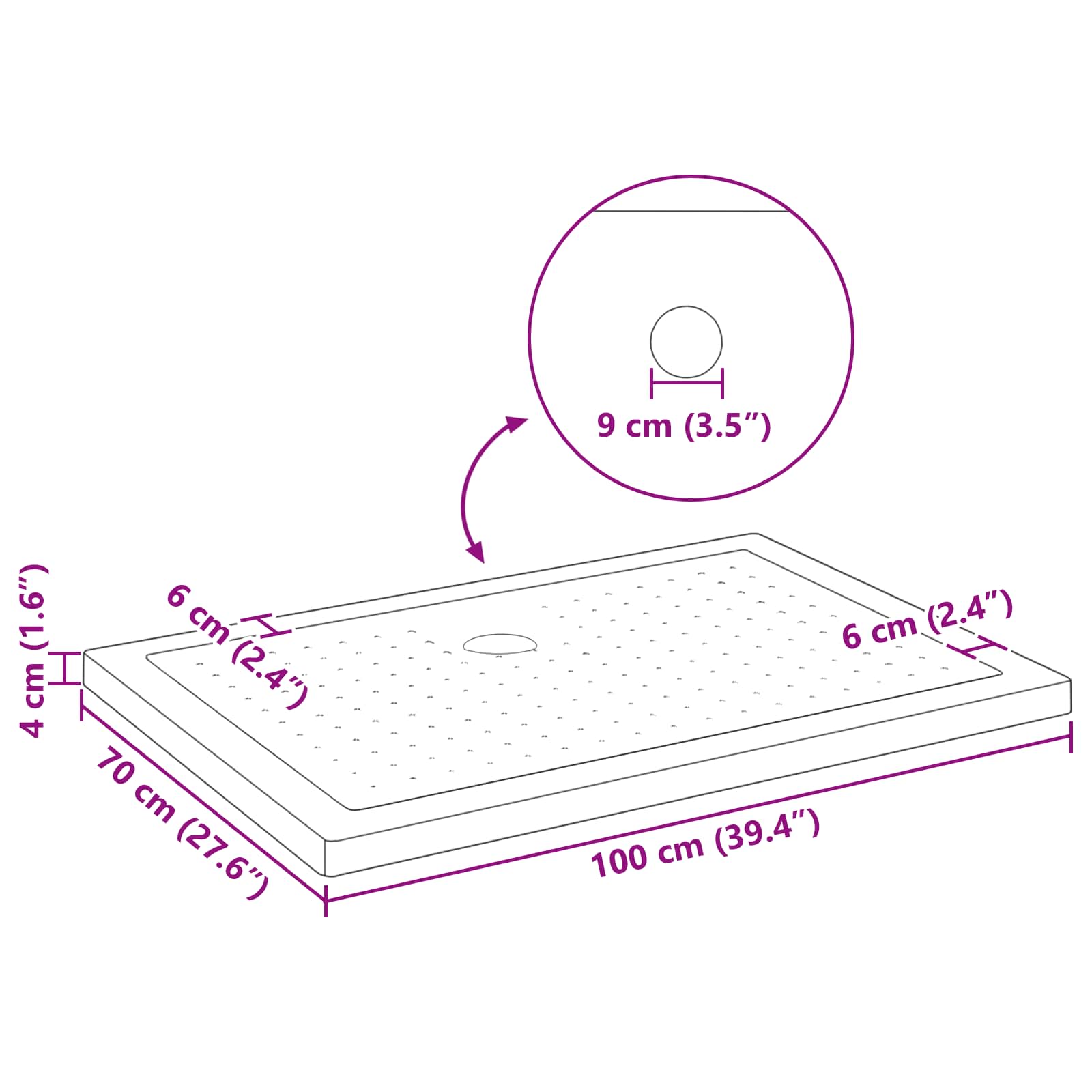 Shower Base Tray with Dots 100 x 70 x 4 cm ABS Black