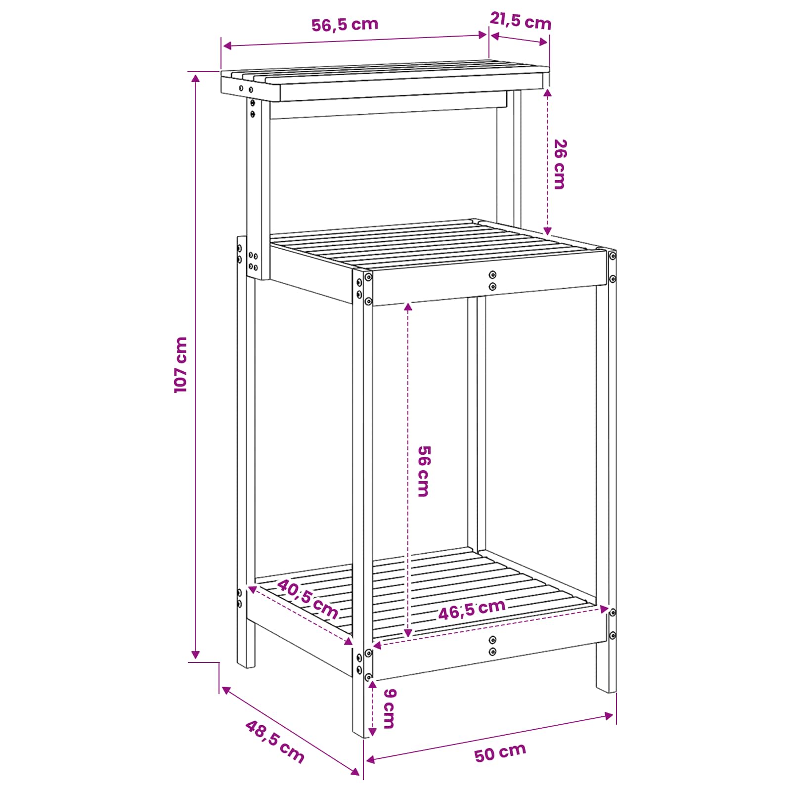 Outdoor Potting Bench 56.5 x 48.5 x 107 cm Solid Acacia Wood