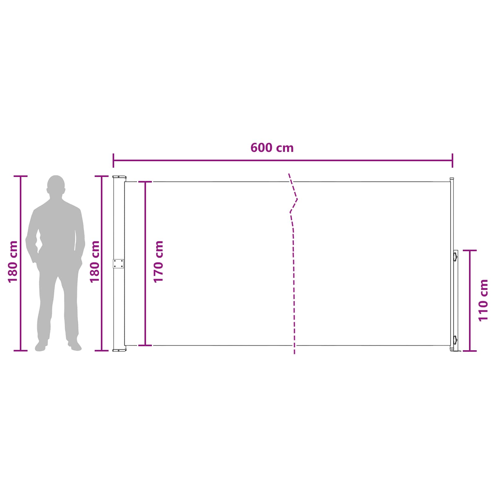 Retractable Side Awning Anthracite 600 x 180 cm Polyester