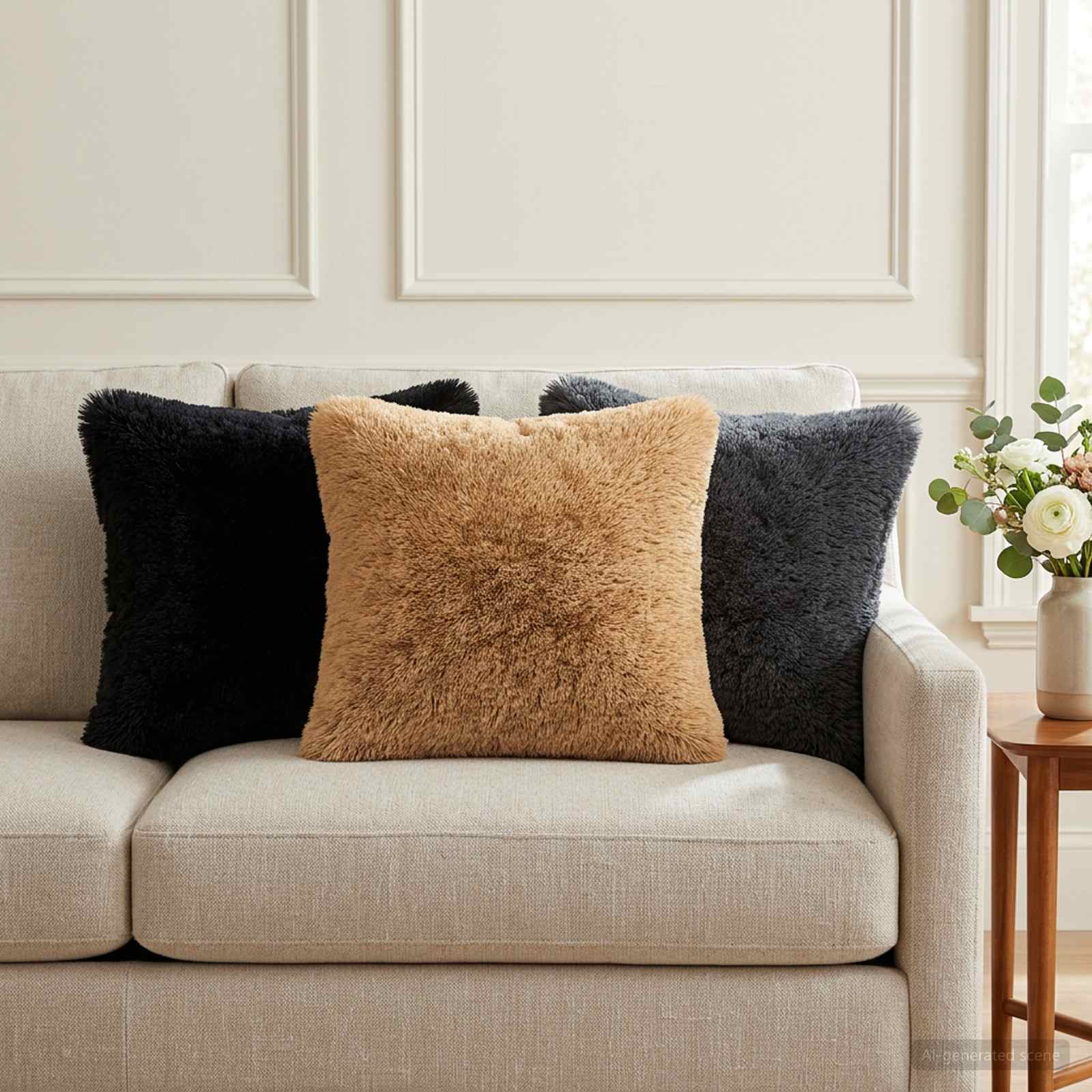 Cushion with Pillow HEERLEN 2 pcs Taupe PV Fleece