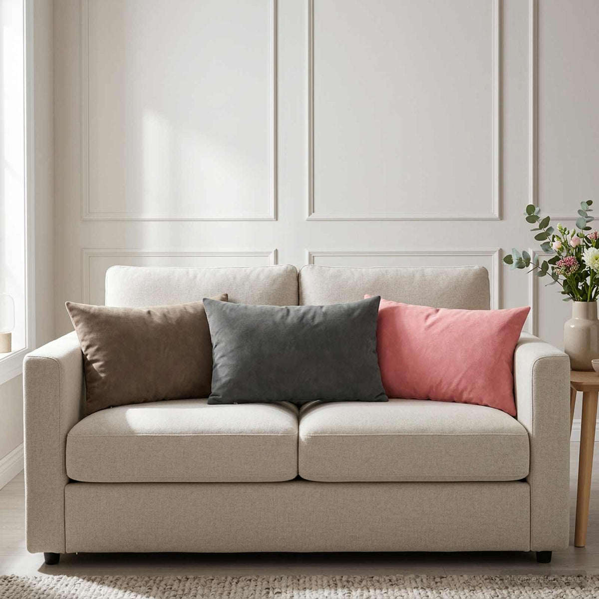 Cushion with Pillow HEERLEN 2 pcs Light Grey Velvet