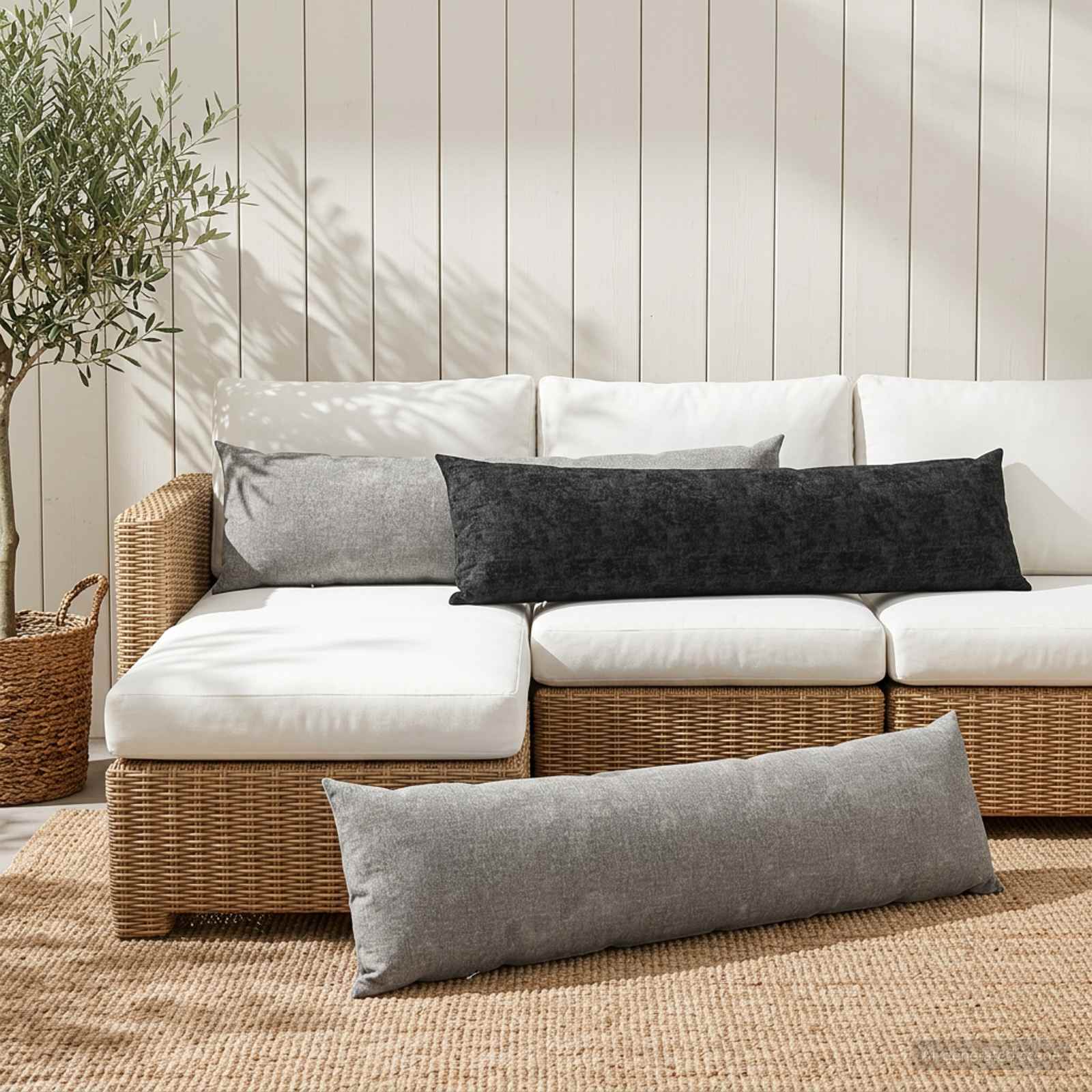 Cushion HEERLEN Light Grey 40 x 145 cm Chenille Fabric