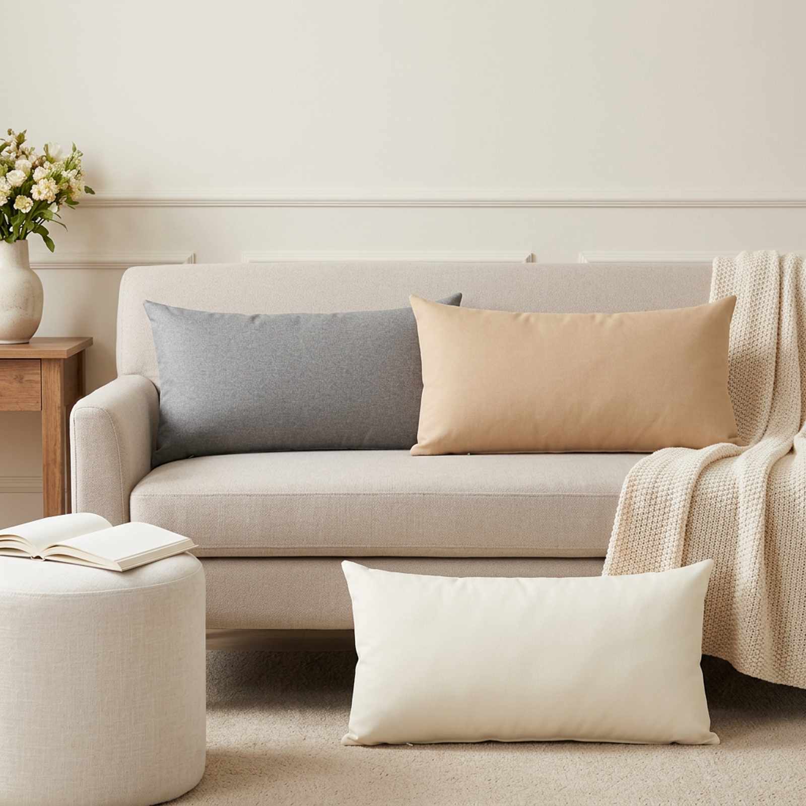 Cushion with Pillow HEERLEN 2 pcs Cream Fabric