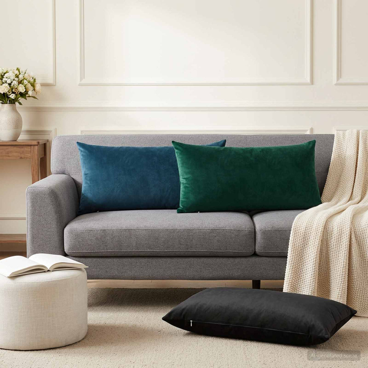 Cushion with Pillow HEERLEN 2 pcs Black Velvet