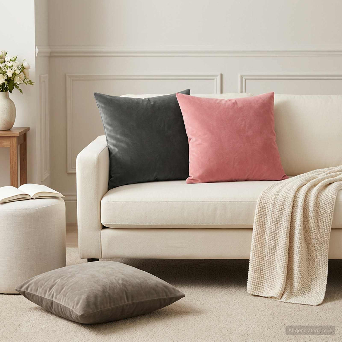 Cushion with Pillow HEERLEN 6 pcs Dark Grey Velvet