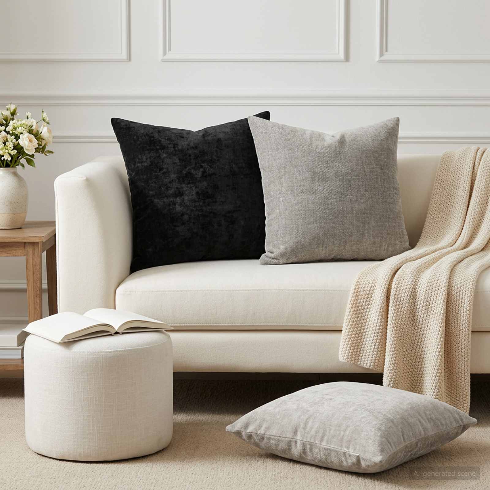 Cushion 2 pcs HEERLEN Light Grey 45 x 45 cm Chenille Fabric