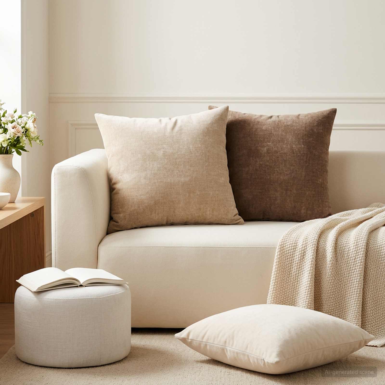 Cushion 2 pcs HEERLEN Brown 50 x 50 cm Chenille Fabric