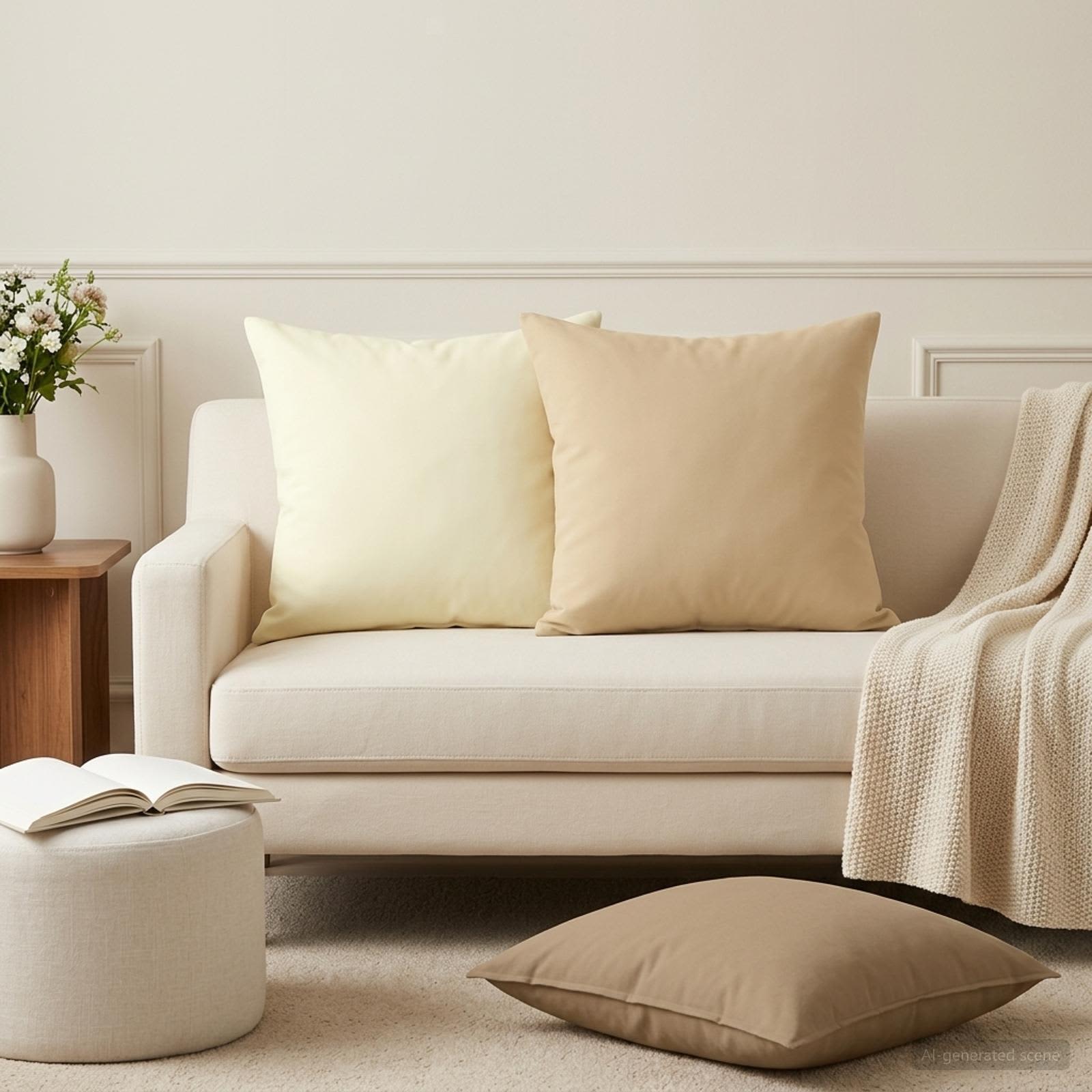 Cushion with Pillow HEERLEN 2 pcs Cream Polyester