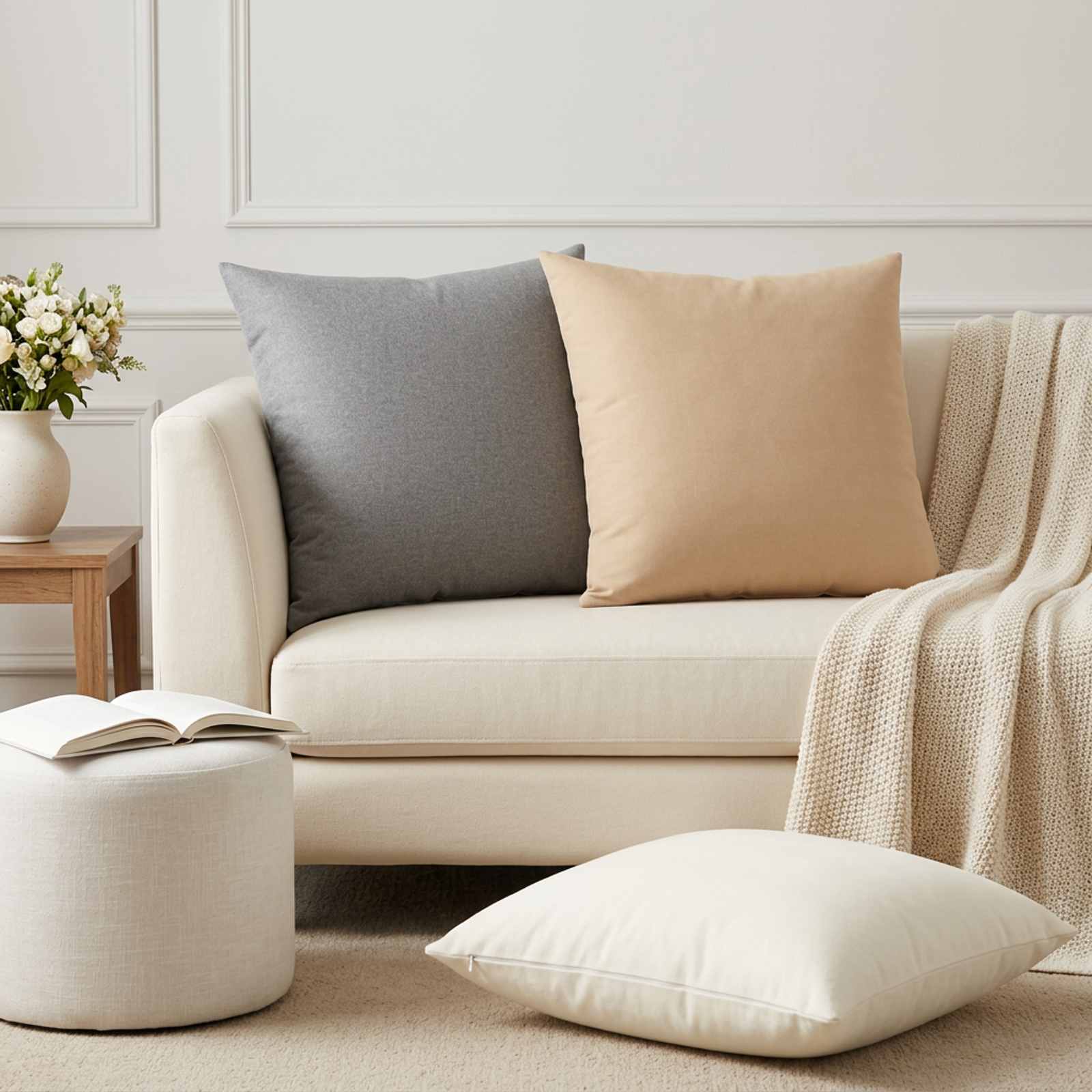 Throw Pillow 2 pcs HEERLEN Cream 60 x 60 cm Fabric