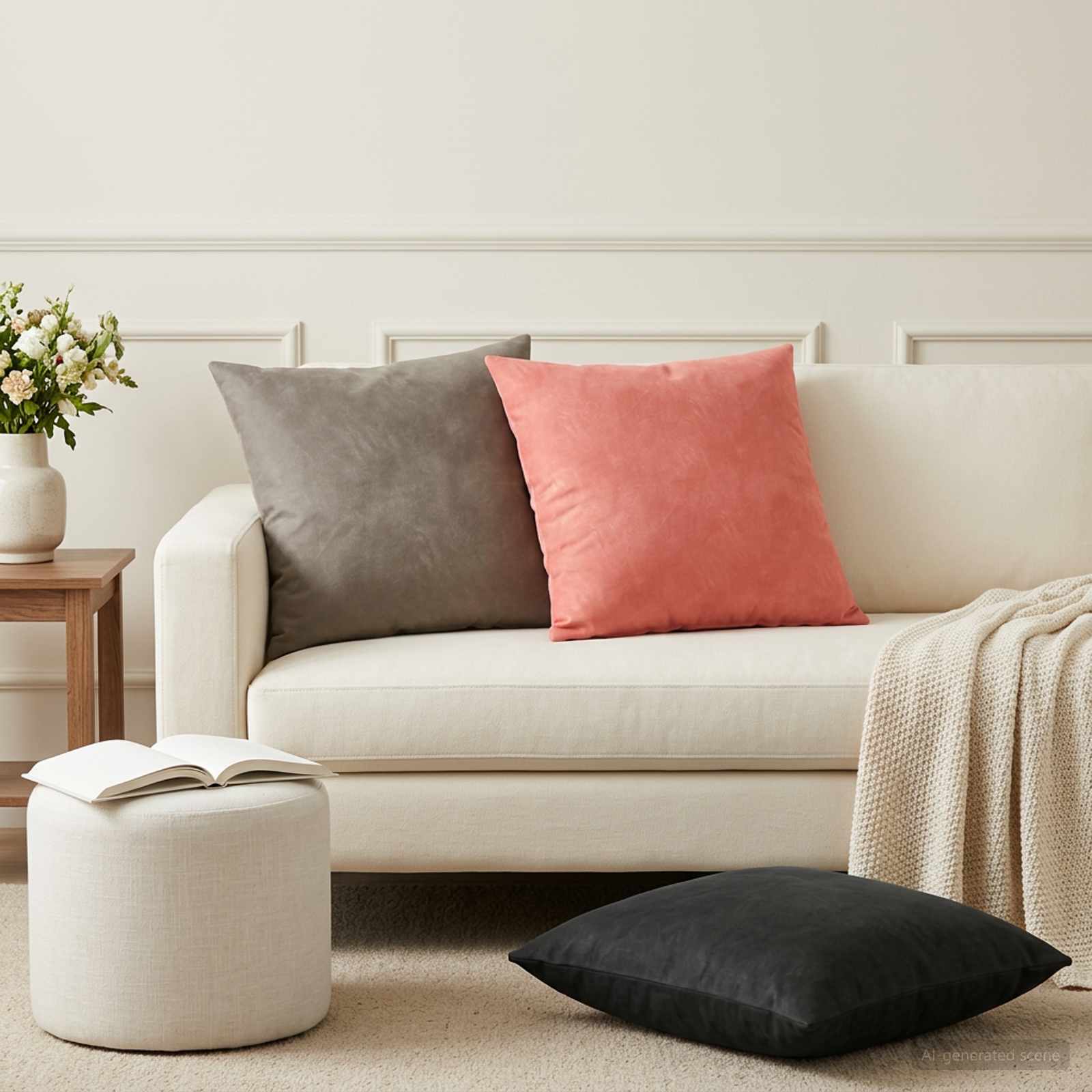 Cushion with Pillow HEERLEN 2 pcs Light Grey Velvet