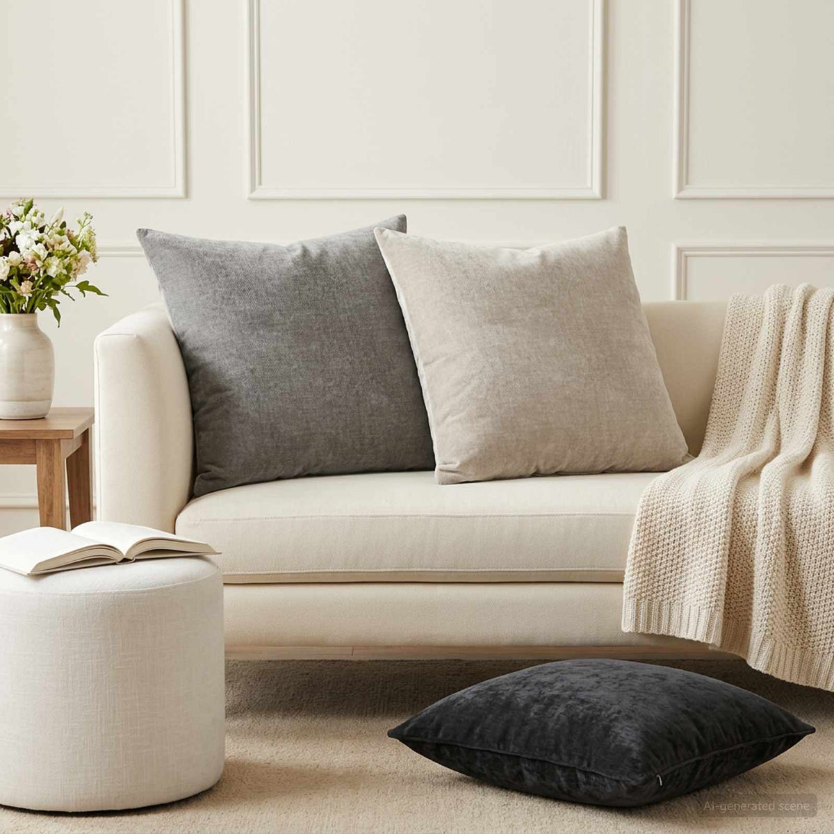 Cushion 2 pcs HEERLEN Light Grey 55 x 55 cm Chenille Fabric