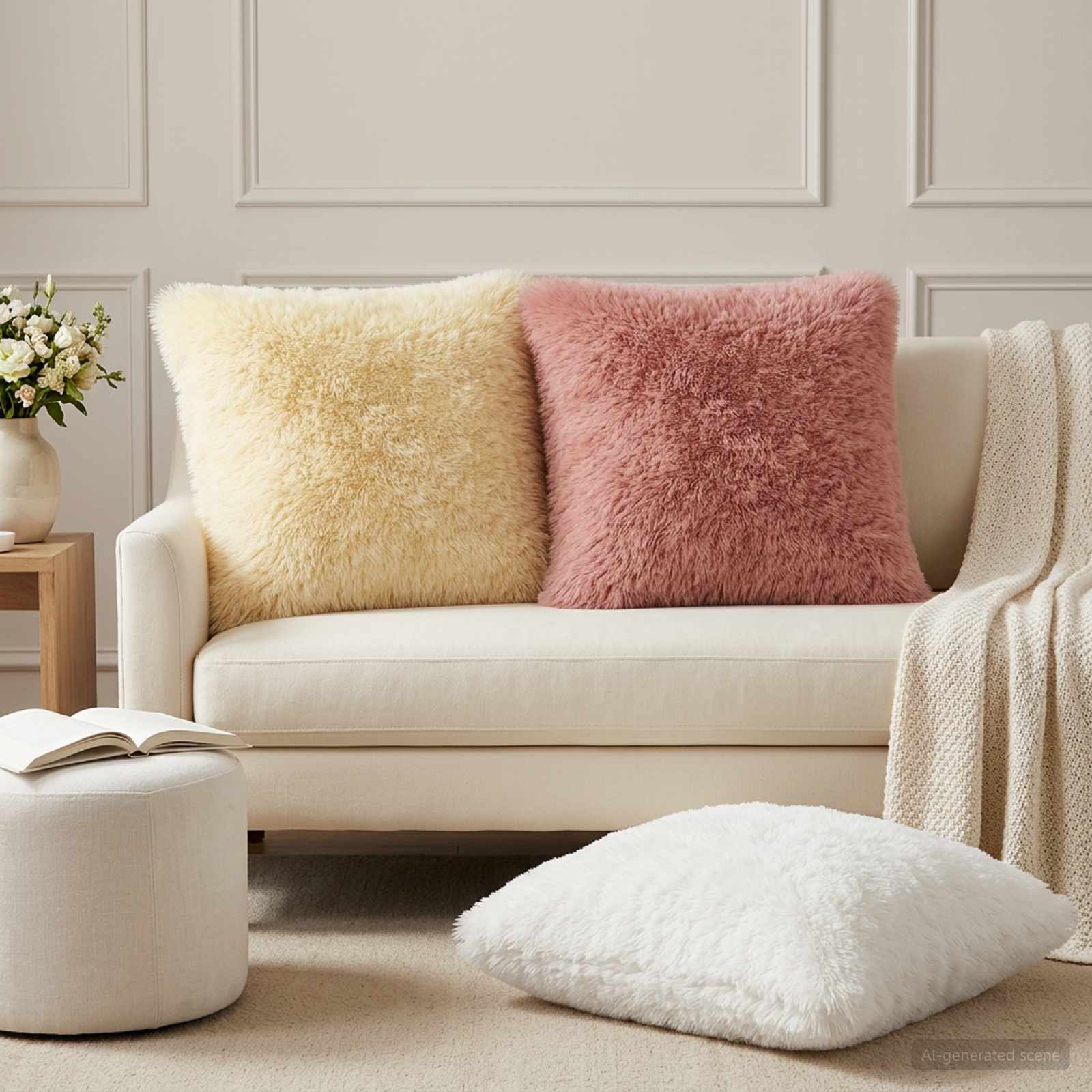 Cushion with Pillow HEERLEN 2 pcs White PV Fleece