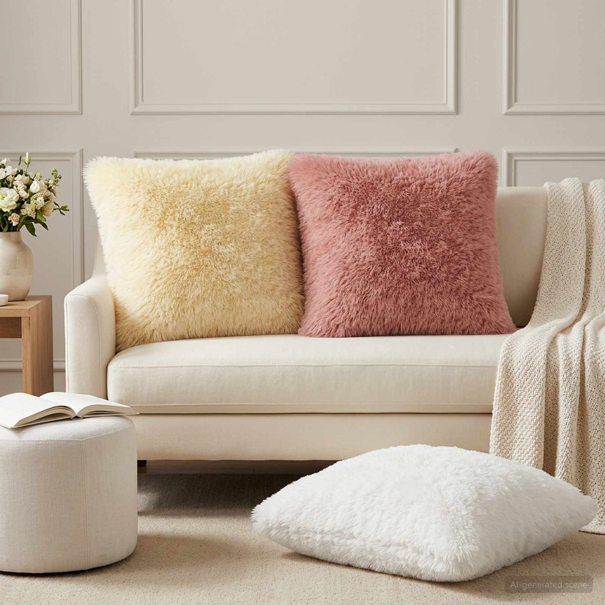 Cushion with Pillow HEERLEN 2 pcs White PV Fleece