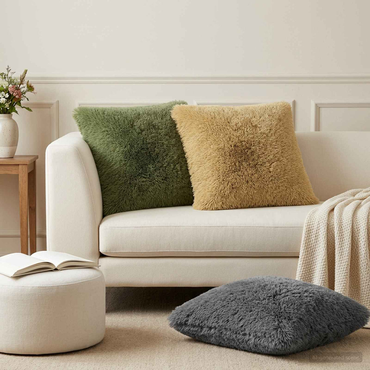 Cushion with Pillow HEERLEN 2 pcs Light Grey PV Fleece
