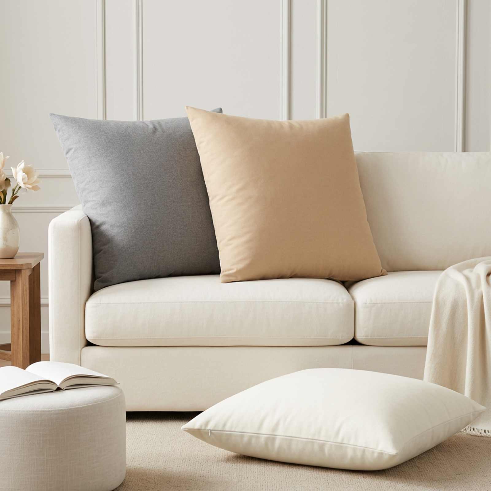 Throw Pillow 2 pcs HEERLEN Cream 65 x 65 cm Fabric
