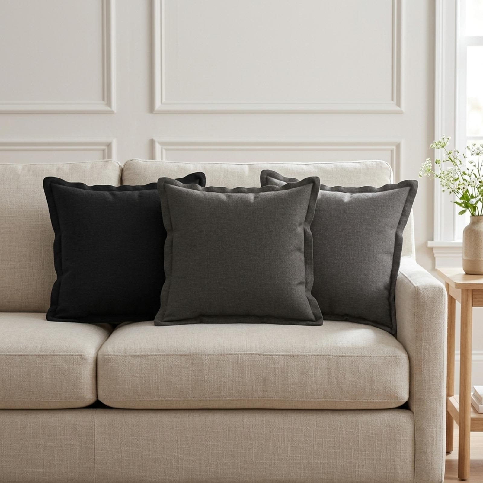 Cushion with Pillow HOUTEN 2 pcs Light Grey Faux Linen