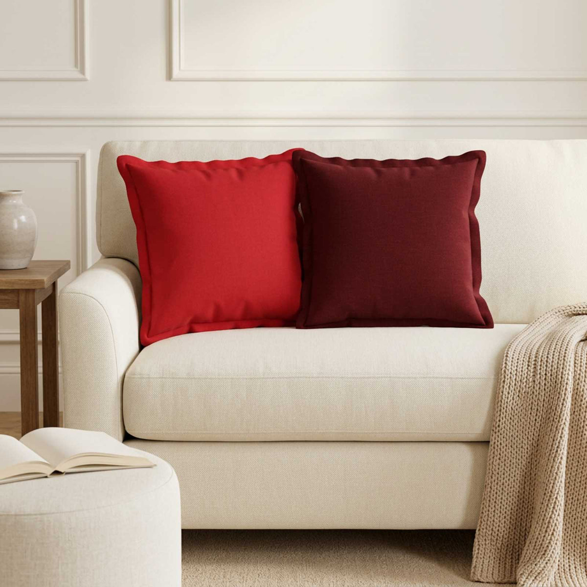 Cushion 2 pcs HOUTEN Wine Red 40 x 40 cm Faux Linen