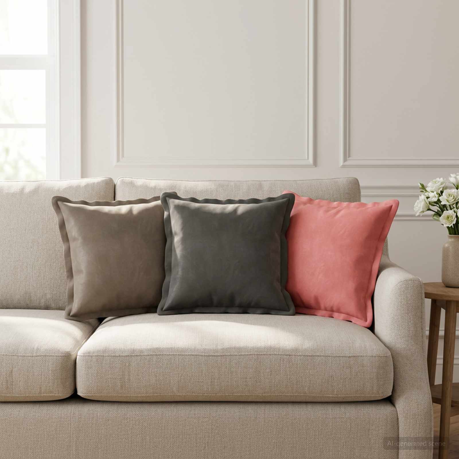 Cushion with Pillow HOUTEN 2 pcs Light Grey Velvet