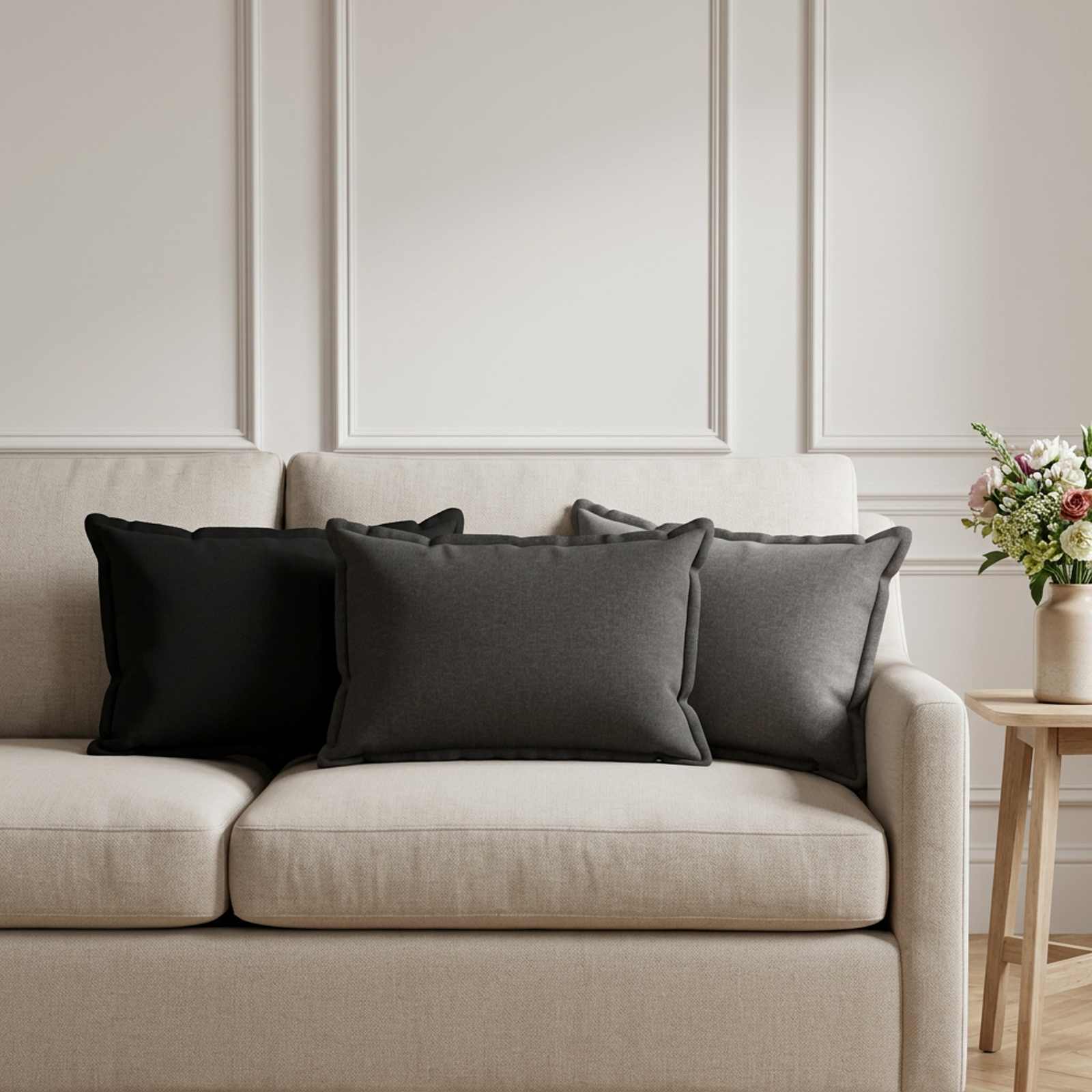 Cushion 2 pcs HOUTEN Black 40 x 60 cm Faux Linen