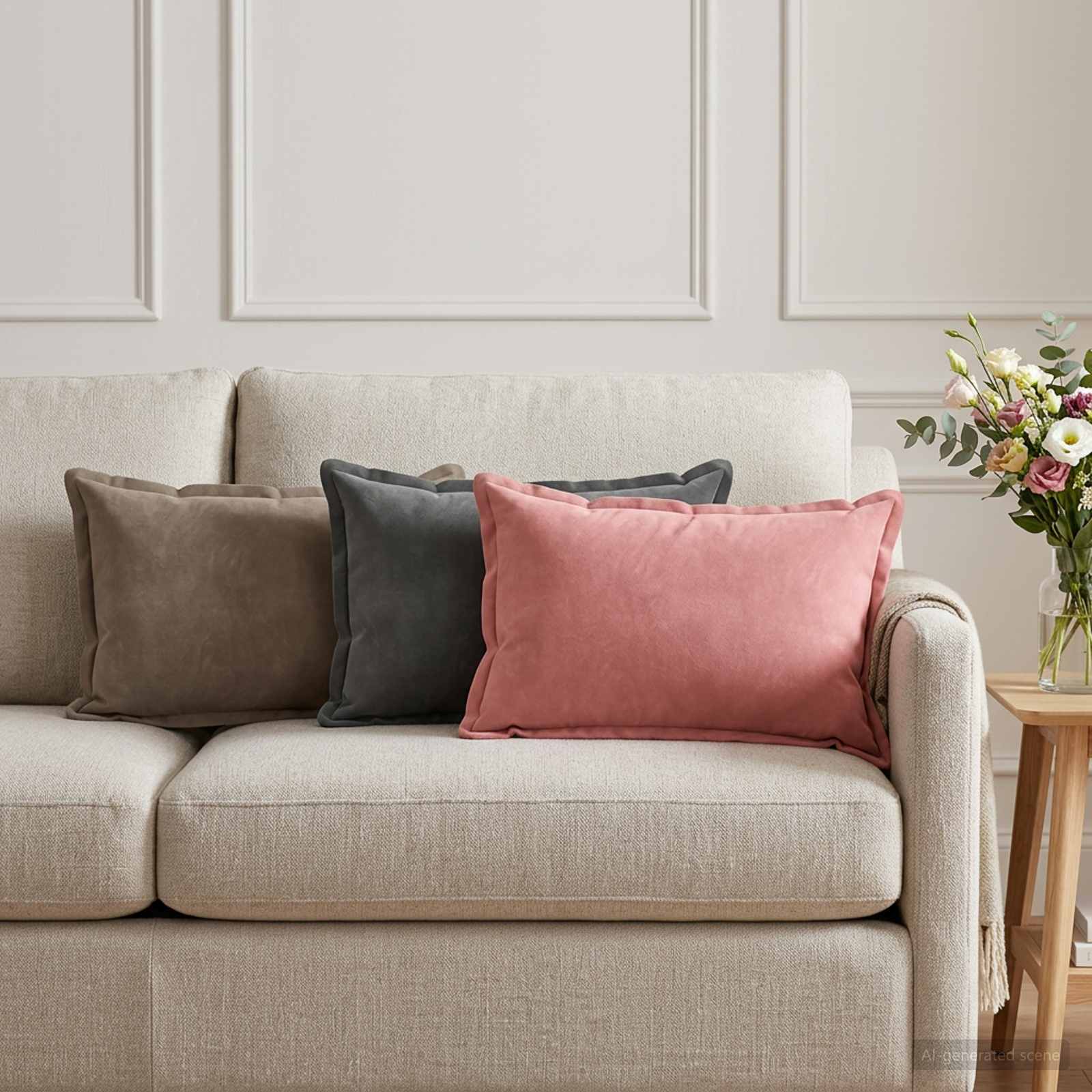 Cushion with Pillow HOUTEN 2 pcs Light Grey Velvet