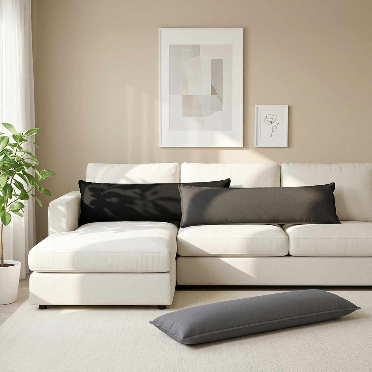 Cushion 2 pcs HOUTEN Dark Grey 40 x 145 cm Faux Linen