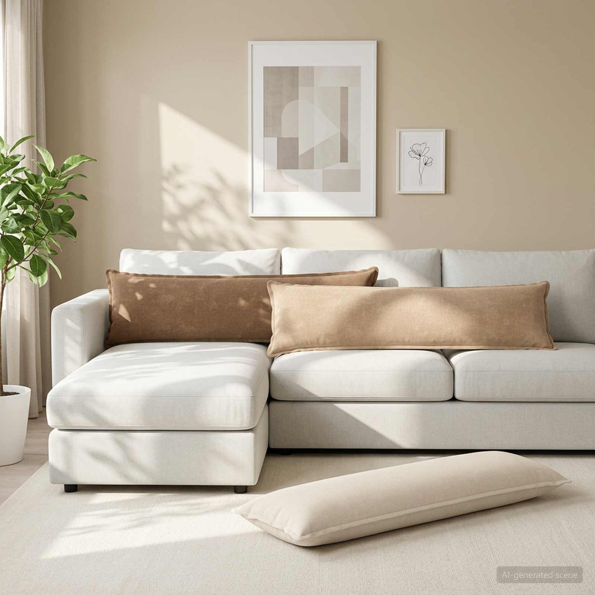 Cushion with Pillow HOUTEN 2 pcs Cream Chenille Fabric