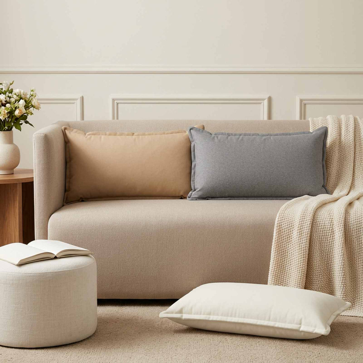 Cushion with Pillow HOUTEN 2 pcs White Faux Linen