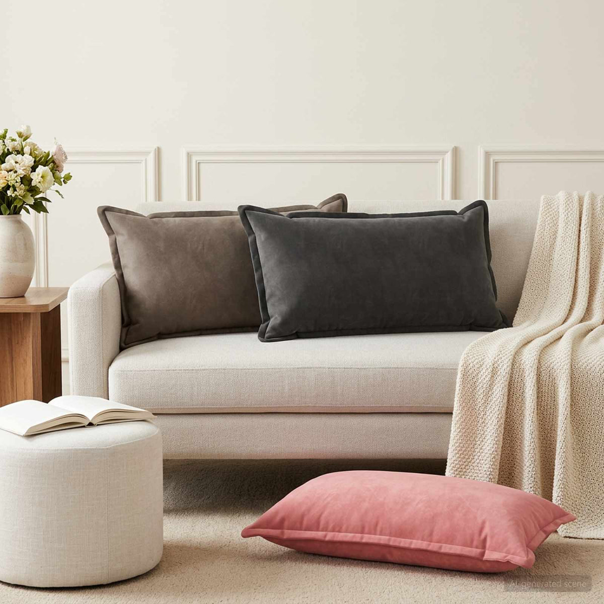Cushion with Pillow HOUTEN 2 pcs Light Grey Velvet