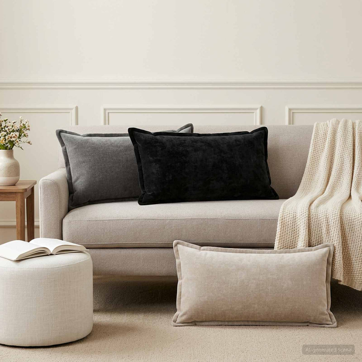 Cushion 2 pcs HOUTEN Dark Grey 40 x 80 cm Chenille Fabric