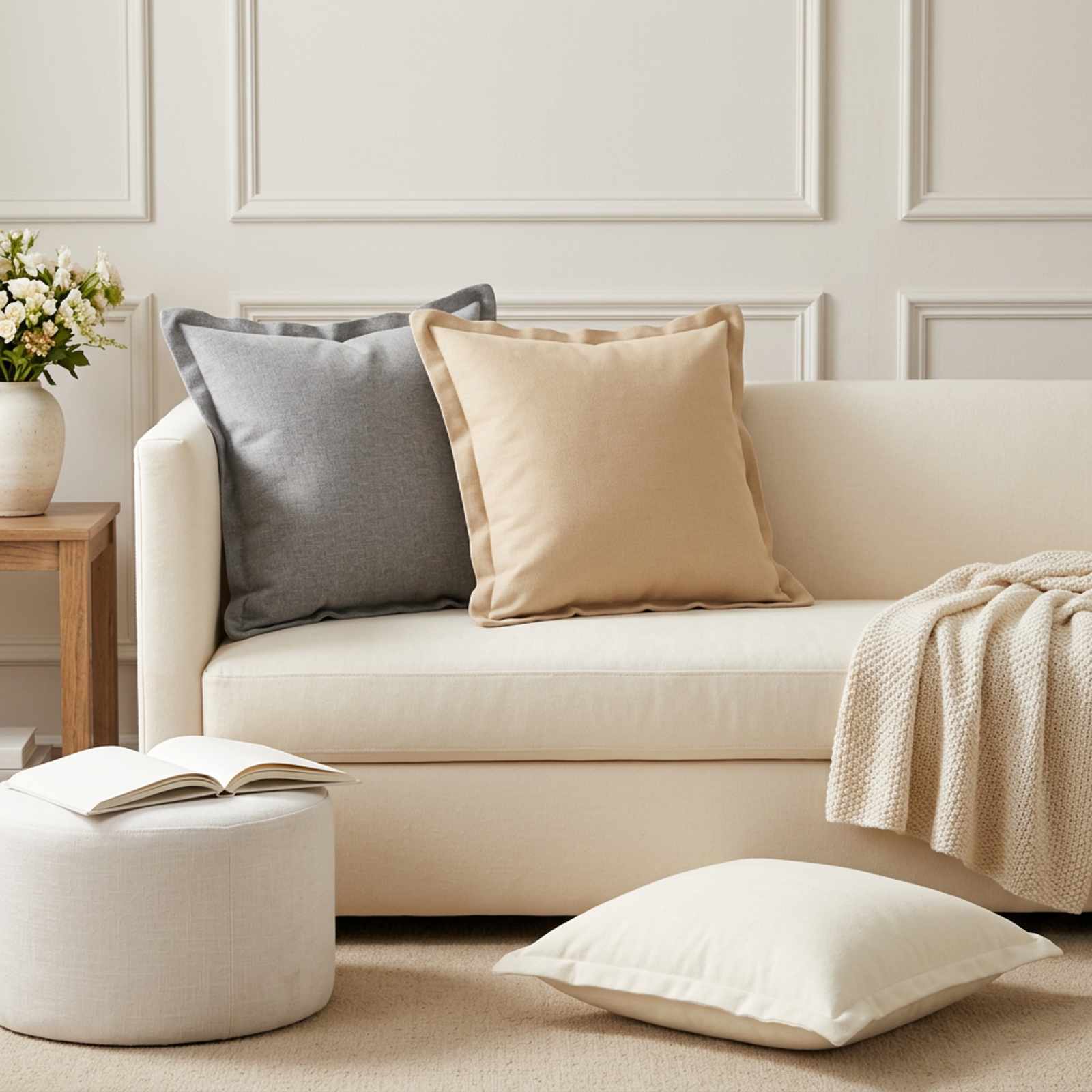 Cushion 12 pcs HOUTEN Cream 45 x 45 cm Faux Linen