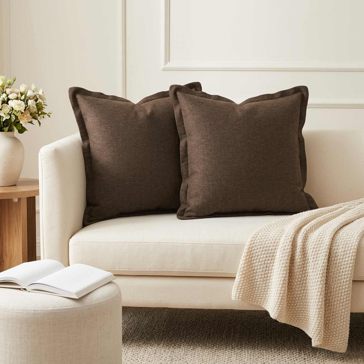 Cushion with Pillow HOUTEN 2 pcs Taupe Faux Linen