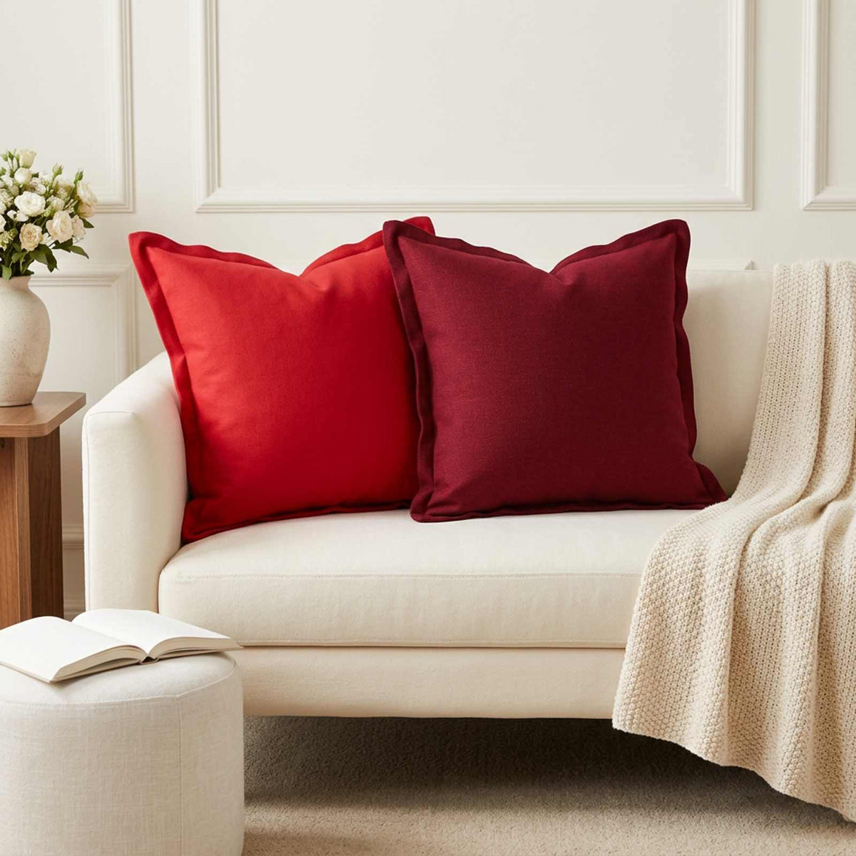 Cushion with Pillow HOUTEN 2 pcs Wine Red Faux Linen