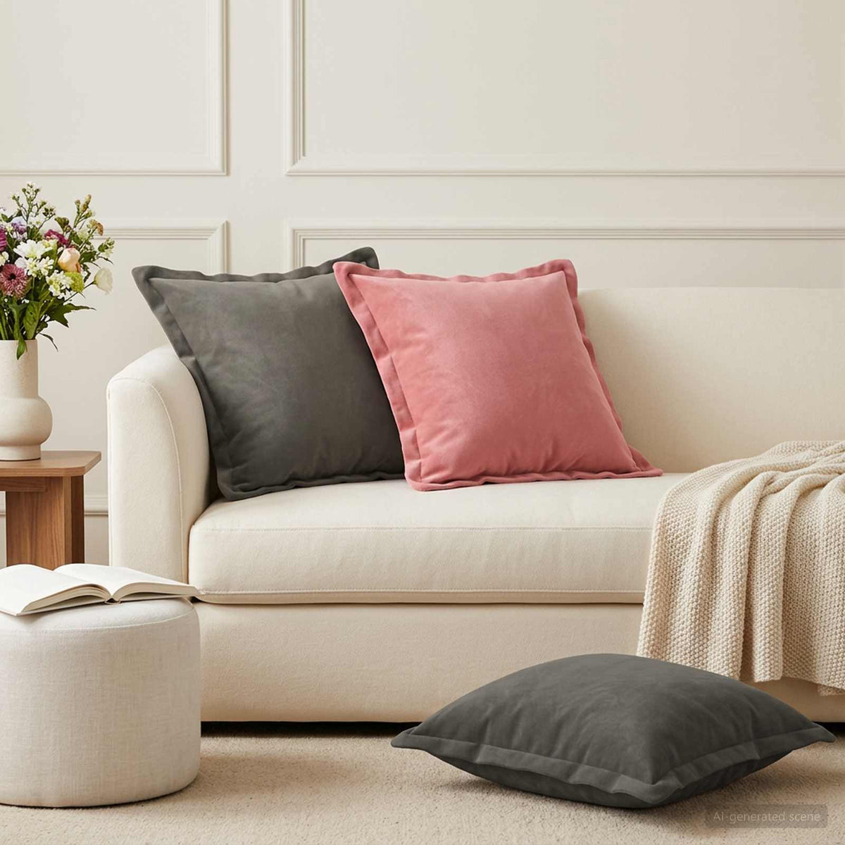 Cushion with Pillow HOUTEN 2 pcs Light Grey Velvet