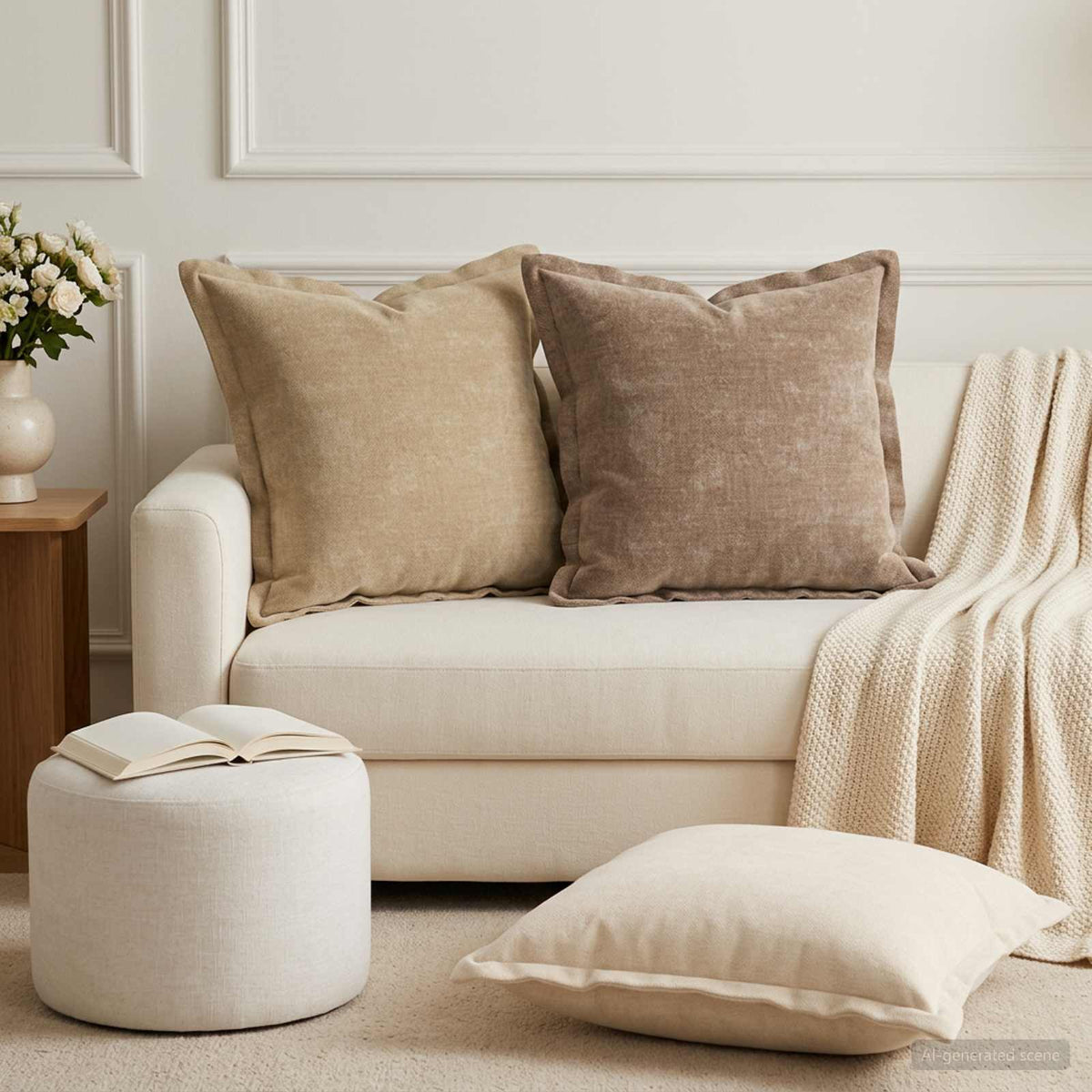 Cushion 6 pcs HOUTEN Taupe 50 x 50 cm Chenille Fabric