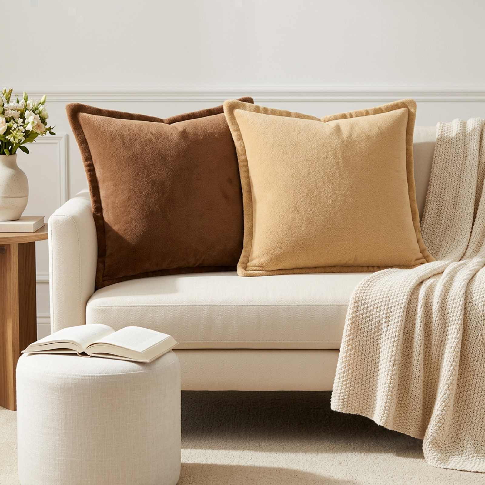 Throw Pillow 6 pcs HOUTEN Light Brown 50 x 50 cm Flannel