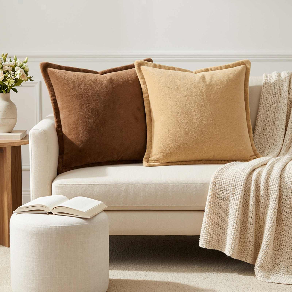Throw Pillow 2 pcs HOUTEN Taupe 45 x 45 cm Flannel