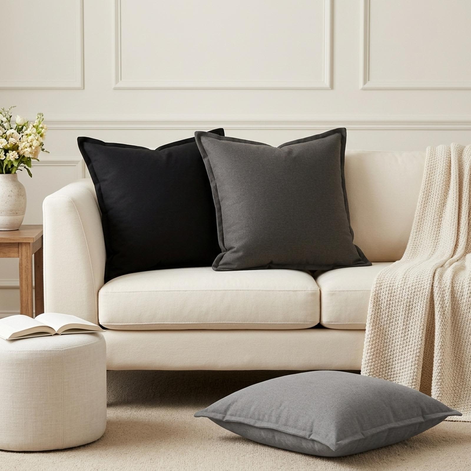 Cushion 2 pcs HOUTEN Light Grey 60 x 60 cm Faux Linen