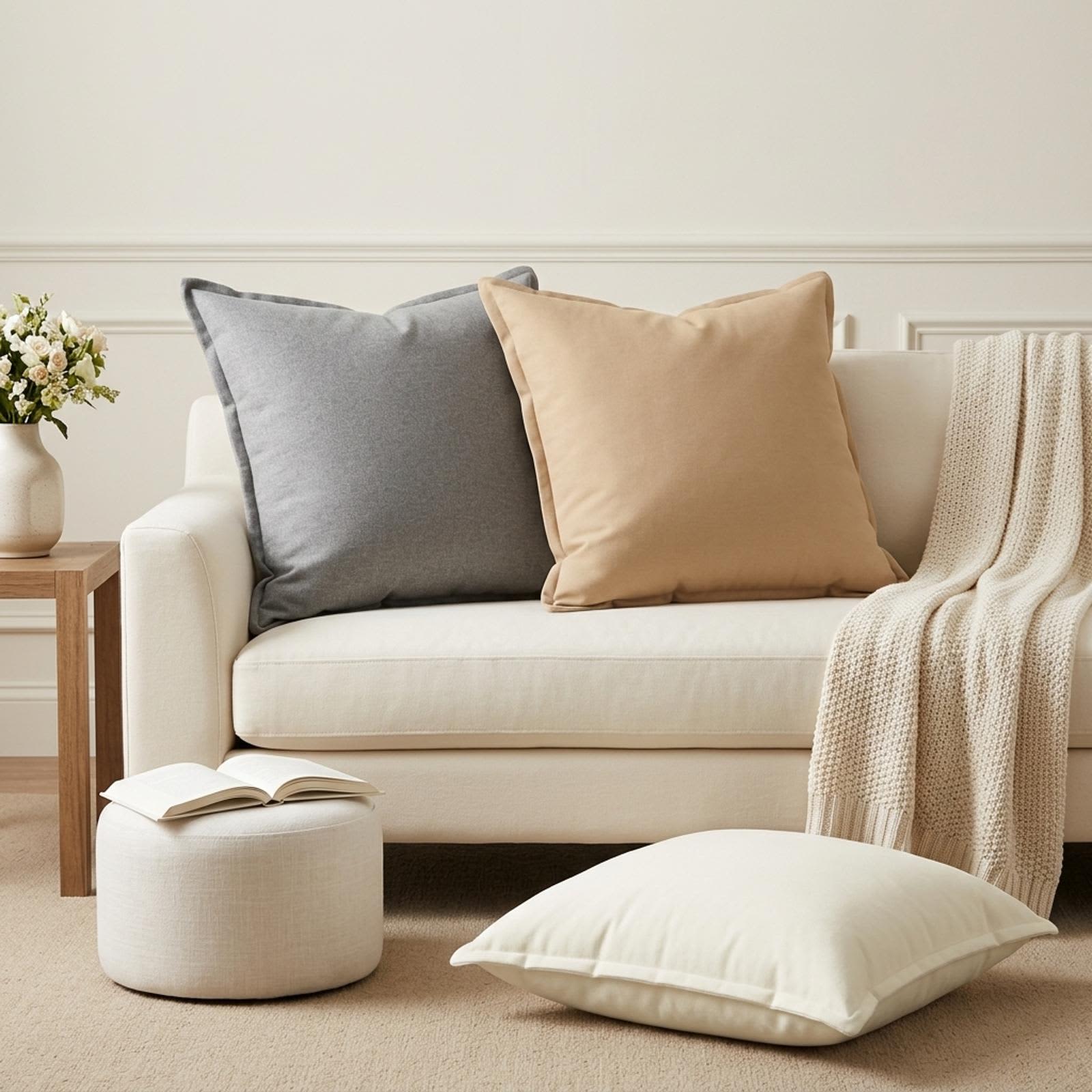 Cushion 2 pcs HOUTEN White 55 x 55 cm Faux Linen