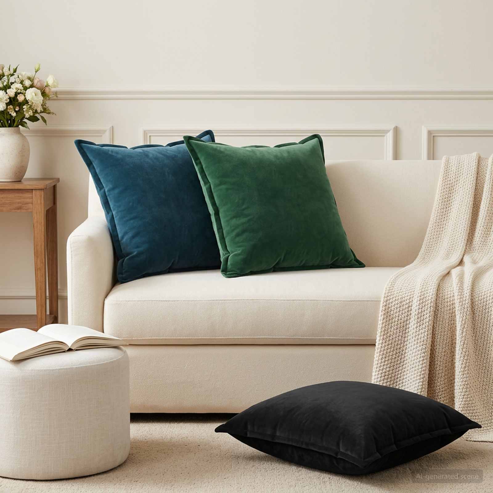 Cushion with Pillow HOUTEN 2 pcs Black Velvet
