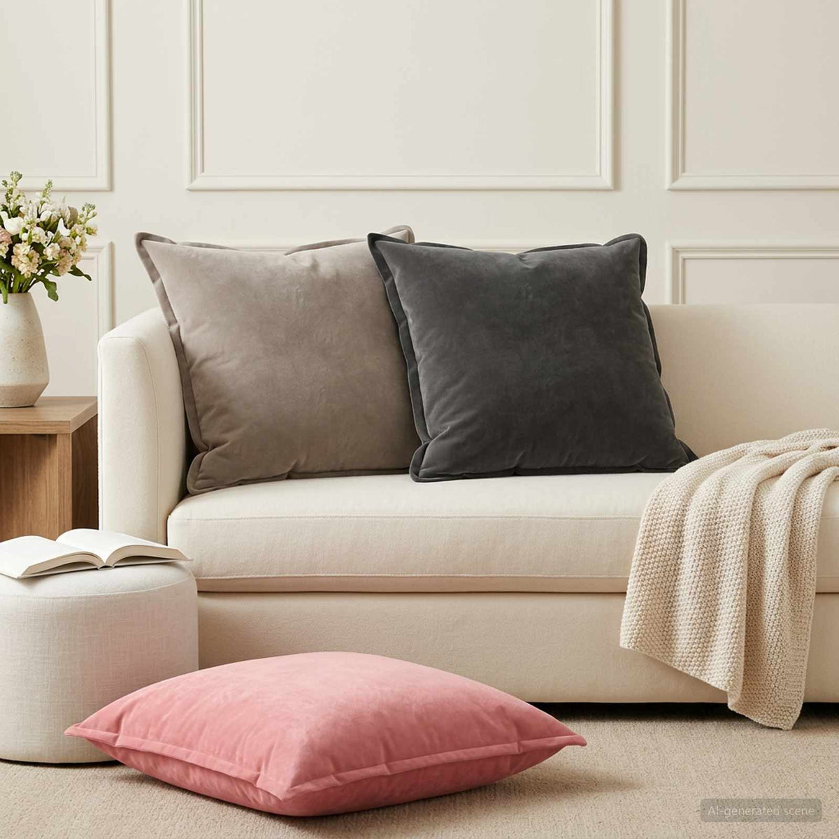 Cushion with Pillow HOUTEN 2 pcs Dark Grey Velvet
