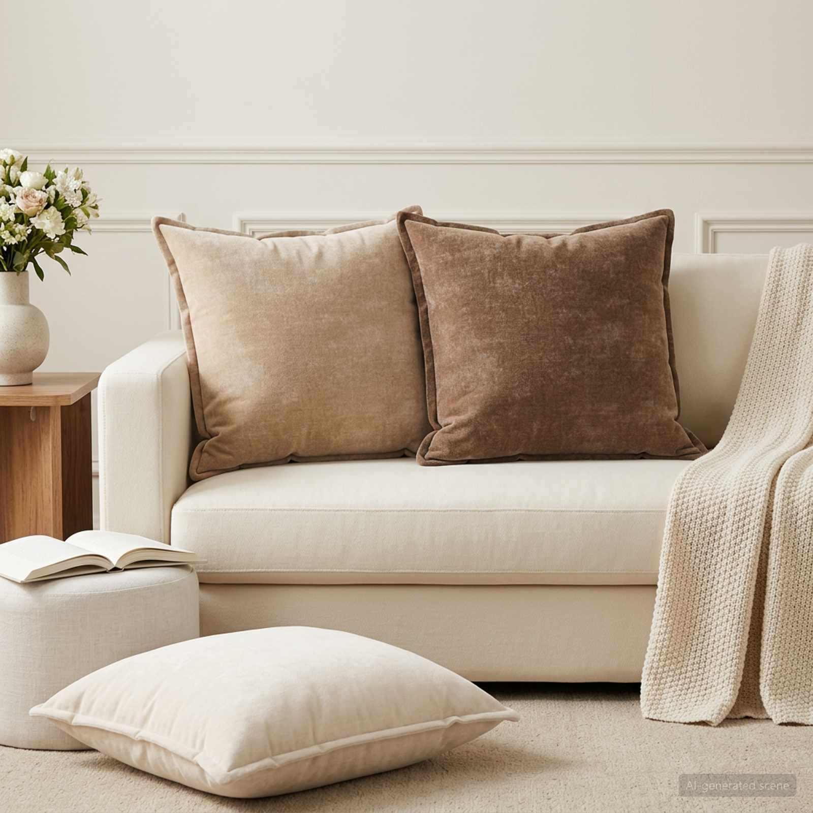 Cushion 2 pcs HOUTEN Taupe 55 x 55 cm Chenille Fabric
