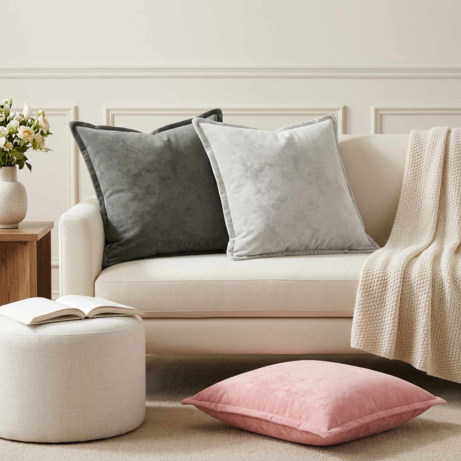Throw Pillow 2 pcs HOUTEN Light Grey 55 x 55 cm Flannel