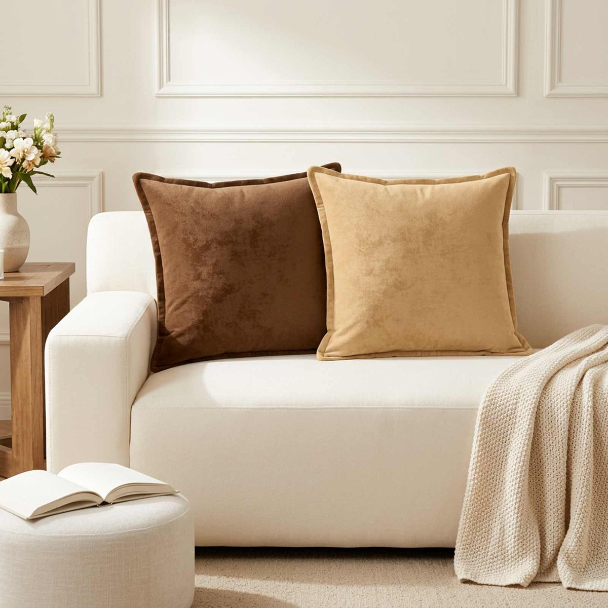 Throw Pillow 2 pcs HOUTEN Taupe 55 x 55 cm Flannel
