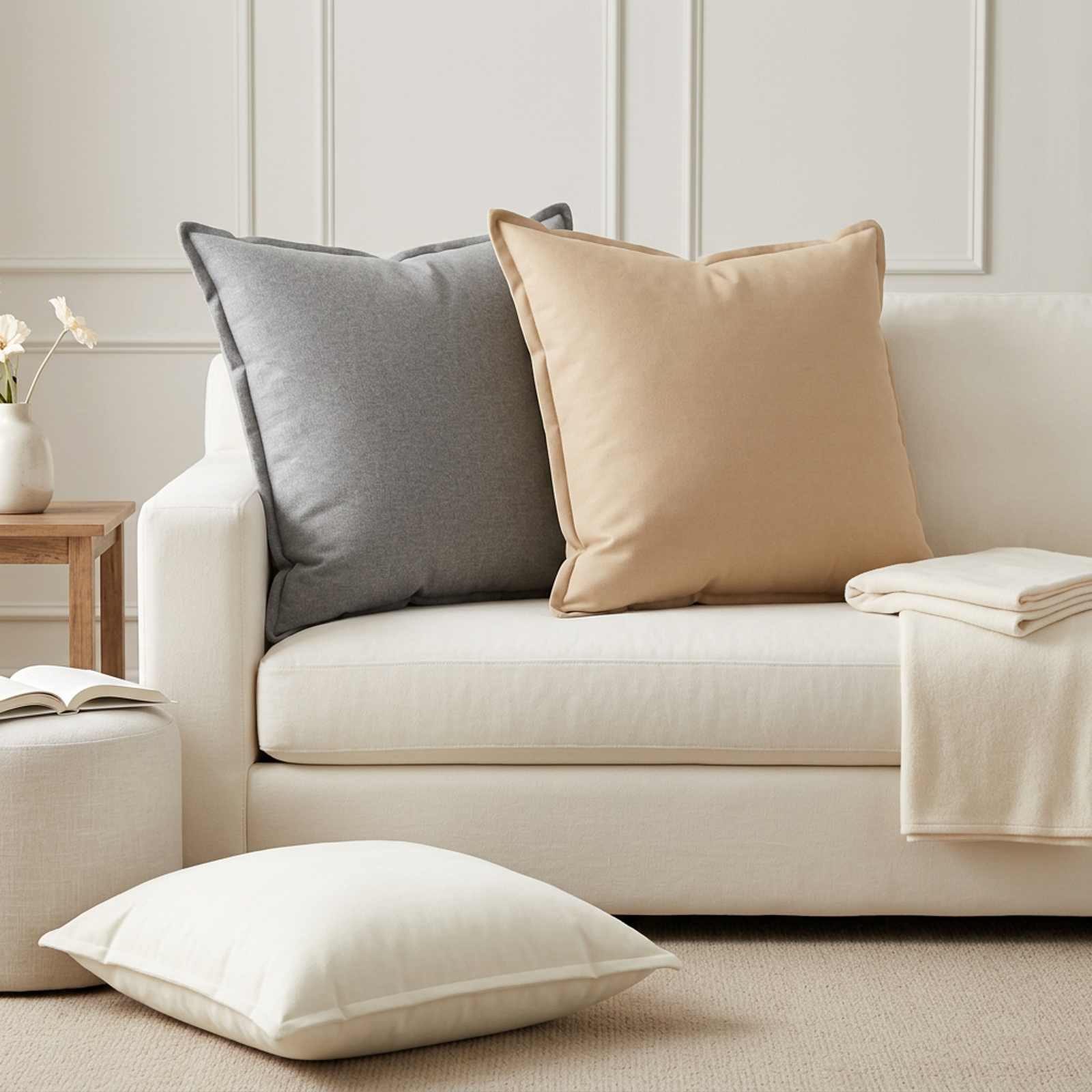 Cushion 2 pcs HOUTEN Cream 65 x 65 cm Faux Linen