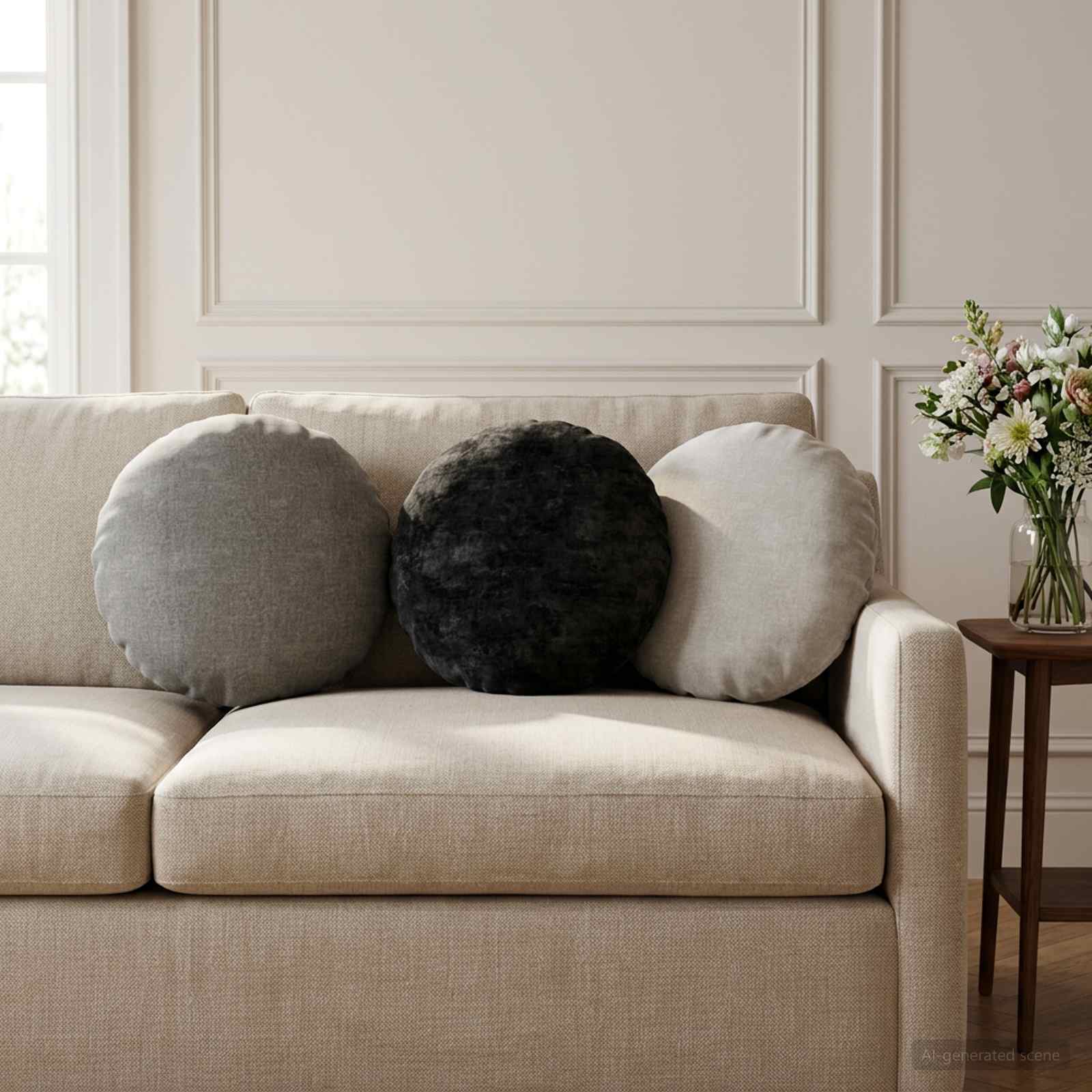 Cushion 6 pcs HEERLEN Dark Grey Ø 40 cm Chenille Fabric