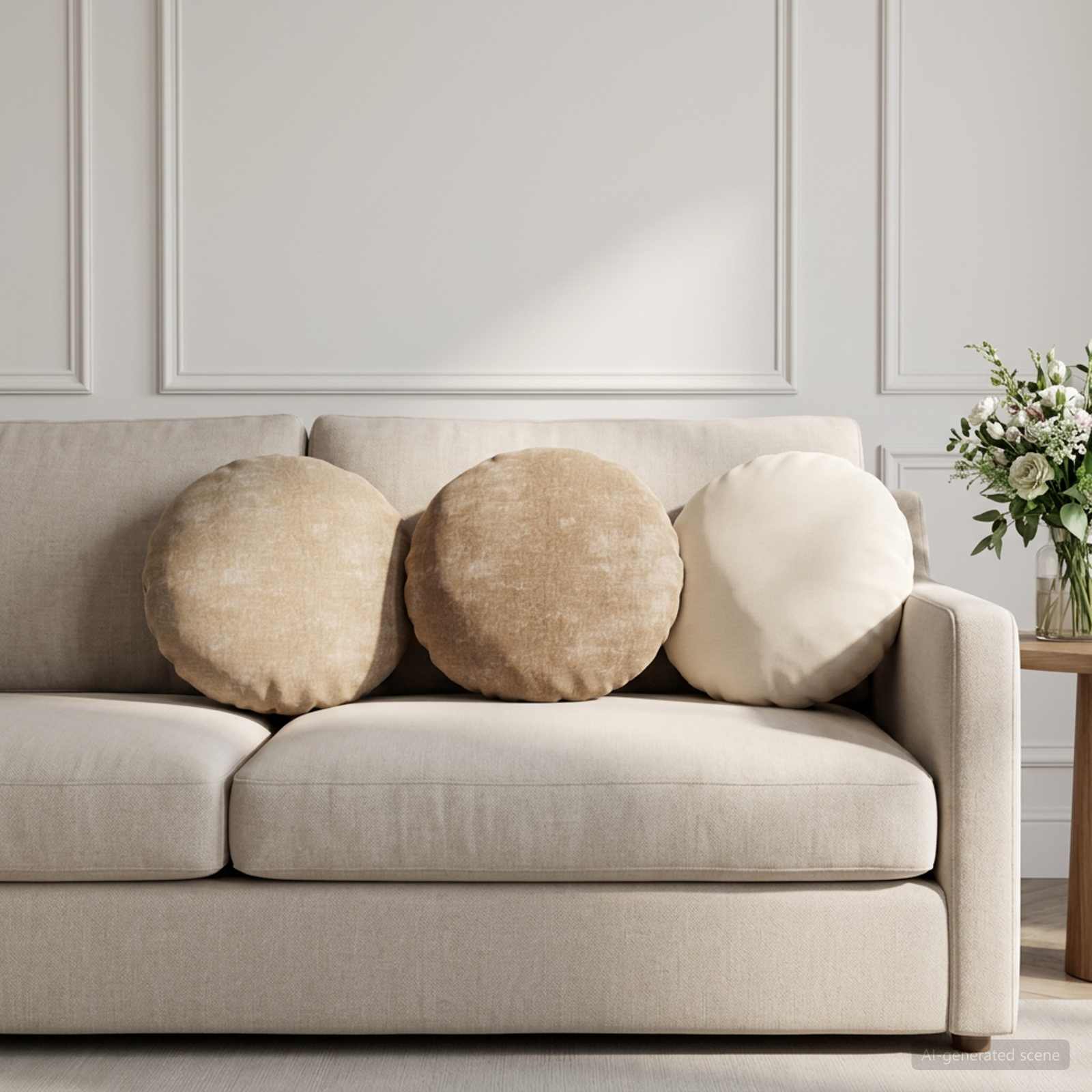 Cushion 6 pcs HEERLEN Cream Ø 40 cm Chenille Fabric