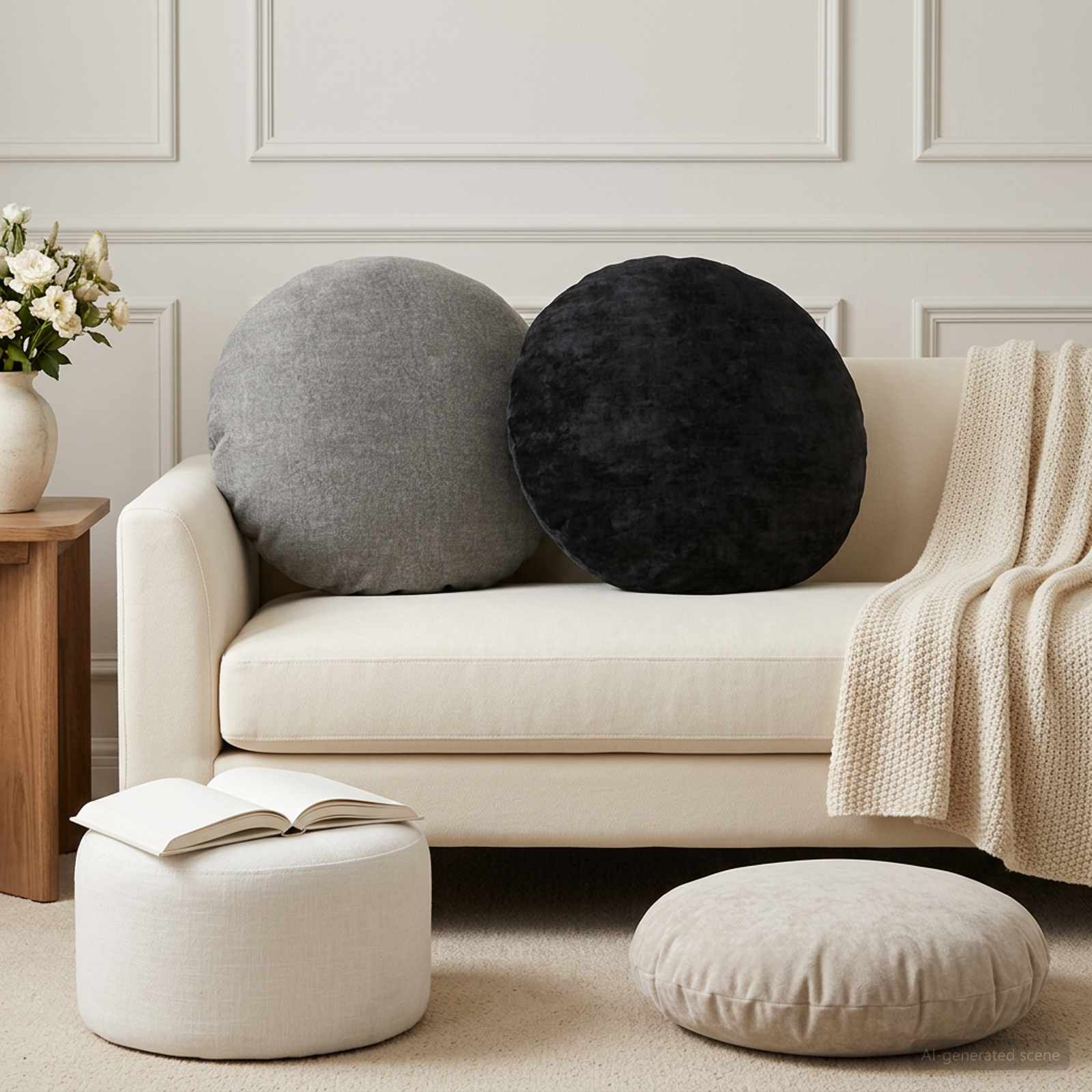 Cushion 6 pcs HEERLEN Anthracite Ø 50 cm Chenille Fabric