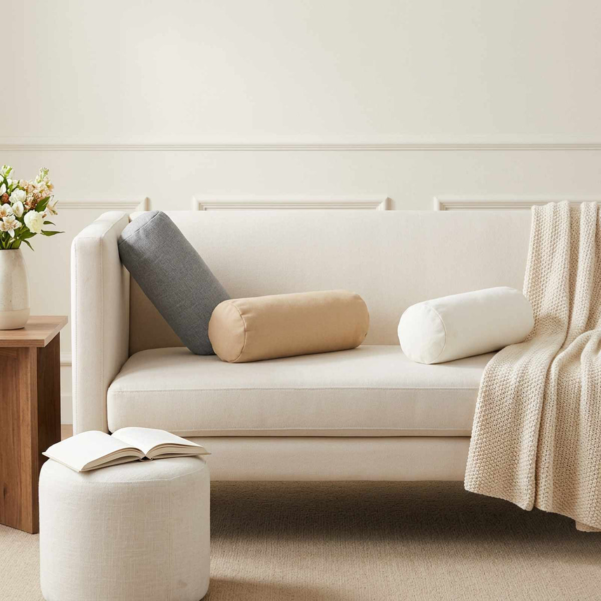 Throw Pillow 2 pcs HEERLEN Cream Ø 15 x 40 cm Fabric